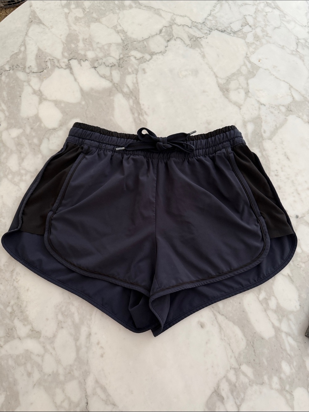 Athleta color Block shorts, navy blue, and black , size 2